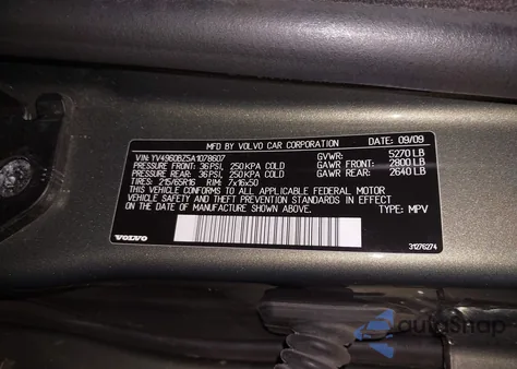 2010 Volvo Xc70 3.2 from USA, damaged, VIN YV4960BZ5A1078607
